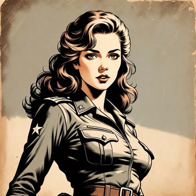 Vintage woman in military uniform