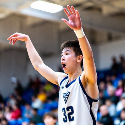 Asian boy basketball player jumping
