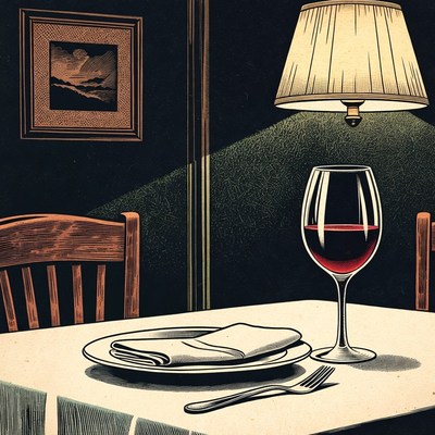 Red wine glass on restaurant table