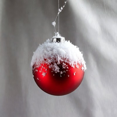 Red Christmas ornament with snow