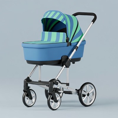 Blue Striped Baby Stroller