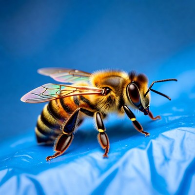 Honey Bee on Blue Leaf