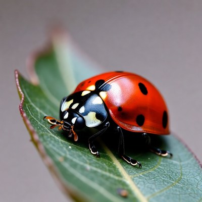 Ladybug on green leaf