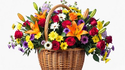 Colorful Flowers in Wicker Basket