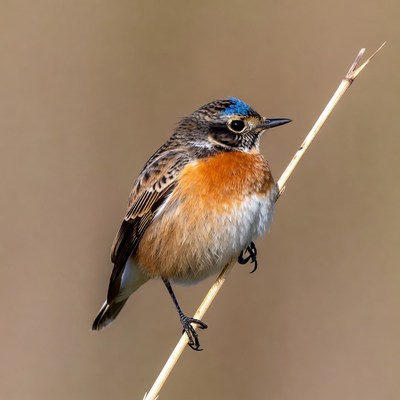 Redstart bird perched on reed