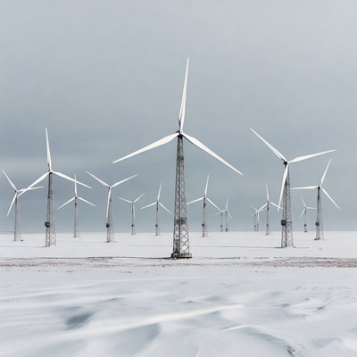 Wind Turbines in Snowy Field