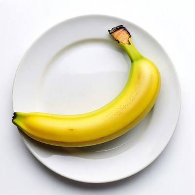 Yellow banana on white plate