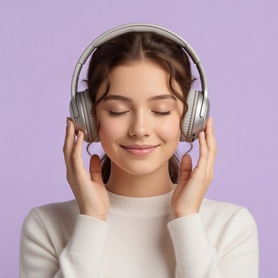 Young woman listening with headphones