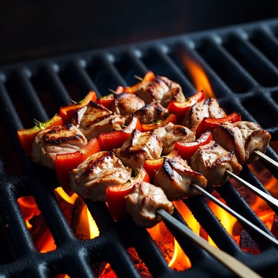 Chicken and Pepper Skewers Grilling