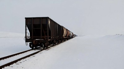 Freight Train in Snowy Landscape