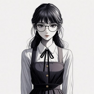 Anime girl with glasses and black dress