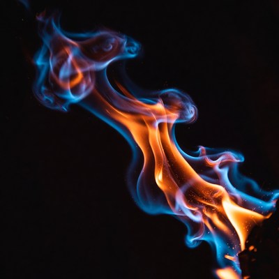 Blue and orange flames on black