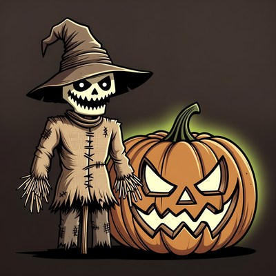Scary Scarecrow with Jack-o-Lantern