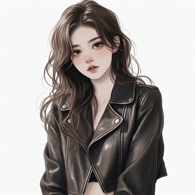 Asian woman in leather jacket