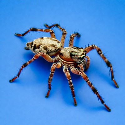 Hairy spider on blue background