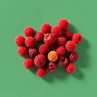 Fresh raspberries on green background