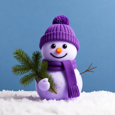 Purple Snowman with Fir Branch