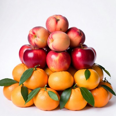 Pyramid of oranges peaches apples