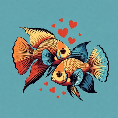 Two Betta Fish with Hearts