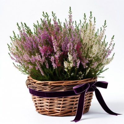 Purple Heather in Wicker Basket