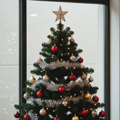 Decorated Christmas Tree by Window
