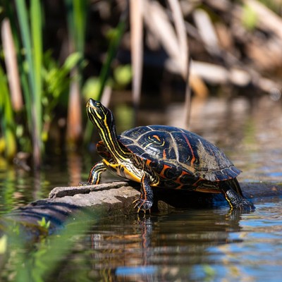 Red-Eared Slider Turtle on Log