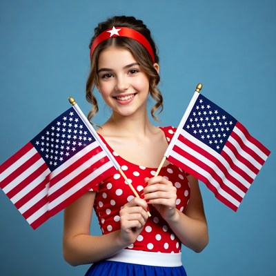 Girl holding American flags