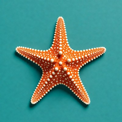 Orange starfish on turquoise background