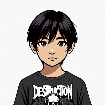 Anime boy in Destruction band t-shirt