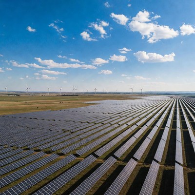 Solar Farm with Wind Turbines