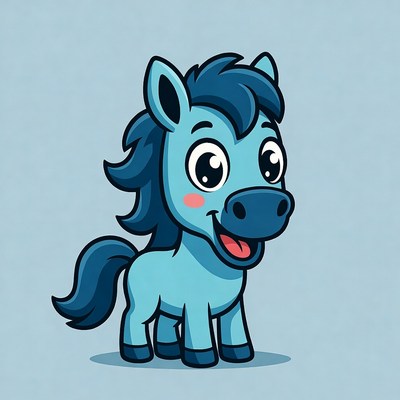 Cute blue cartoon foal smiling