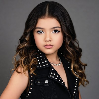 Young Asian girl in studded denim vest