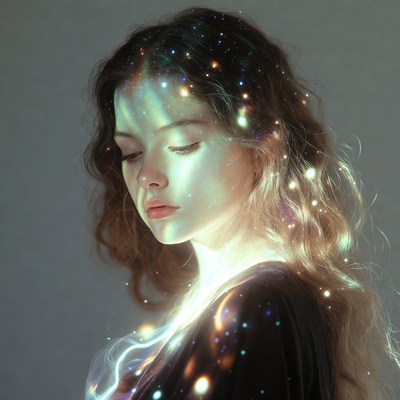 Woman with starry galaxy hair