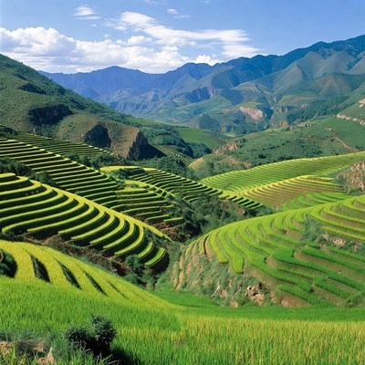 Terraced Rice Fields in Mountains