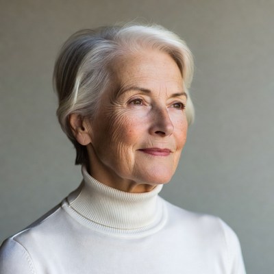 Elderly woman with short white hair