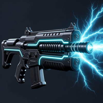 Futuristic Neon Blue Rifle with Energy Bolts