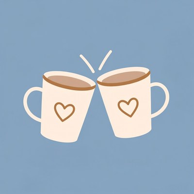 Two heart mugs clinking together