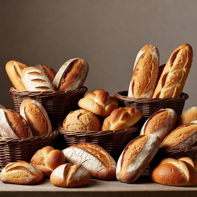 Assortment of Fresh Breads in Baskets