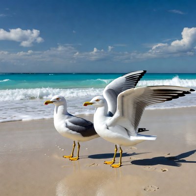 Two seagulls on beach