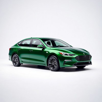 Green Hyundai Sedan on White Background