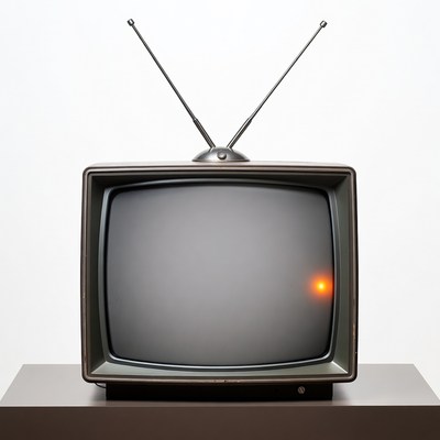 Vintage TV with antennas on table