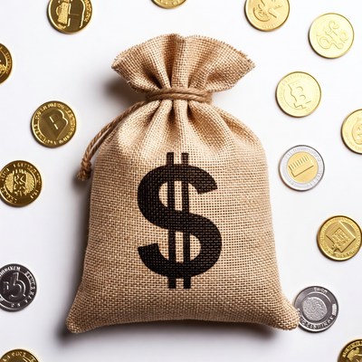 Burlap Money Bag with Coins