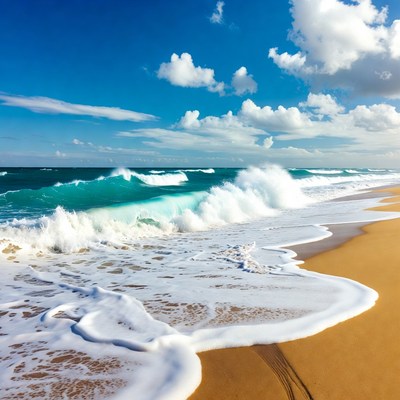 Ocean Waves Crashing on Sandy Beach