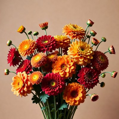 Vibrant Orange Red Chrysanthemum Bouquet