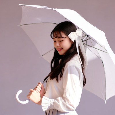 Asian girl holding white umbrella
