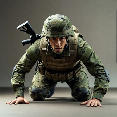 Soldier kneeling with rifle