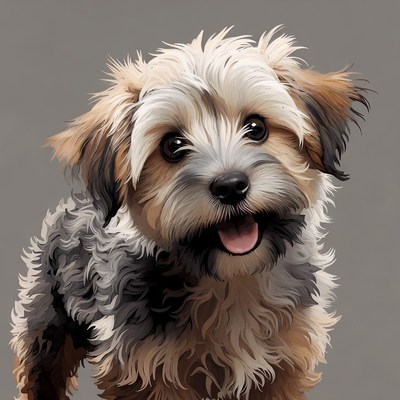 Cute fluffy Yorkie puppy smiling