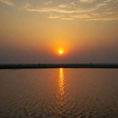 Sunset over calm lake