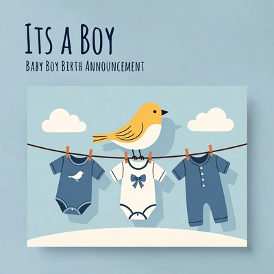 It's a Boy Baby Announcement Illustration