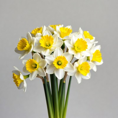 Yellow Daffodil Bouquet on Gray Background